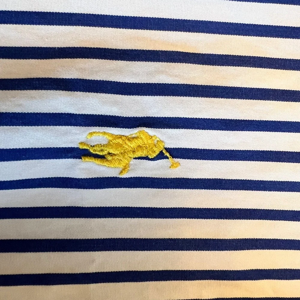 Ralph Lauren Button Down Shirt Cotton Striped Preppy Classic Large Navy White - Picture 9 of 9